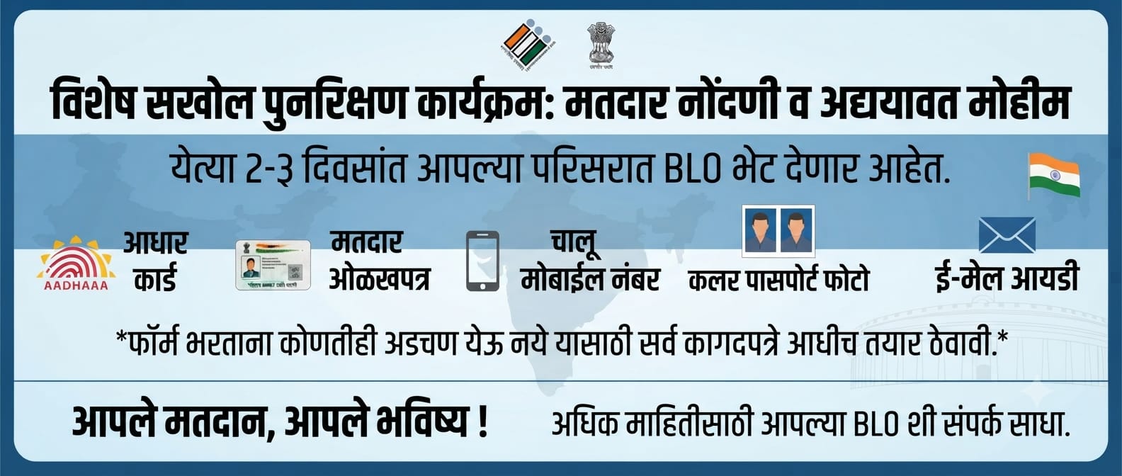 निवडणूक आयोगाचा विशेष सखोल पुनरिक्षण कार्यक्रम (SIR) लवकरच सुरू; मतदारांनी कागदपत्रे तयार ठेवण्याचे आवाहन